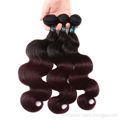 Free Sample 12A Unprocessed Cambodian Raw Human Hair Cuticle Aligned 1B/99j Ombre Color Virgin Body Wave Hair Bundles Extension